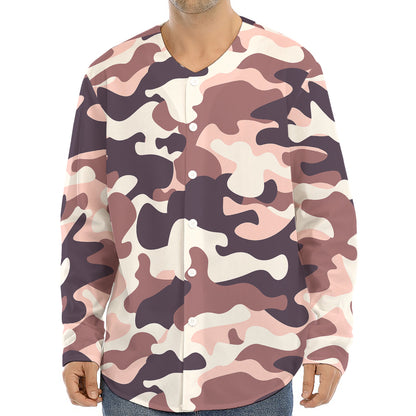 Pink Brown Camouflage Print Long Sleeve Baseball Jersey