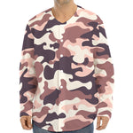 Pink Brown Camouflage Print Long Sleeve Baseball Jersey