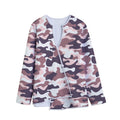 Pink Brown Camouflage Print Long Sleeve Short Coat