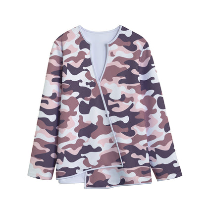 Pink Brown Camouflage Print Long Sleeve Short Coat