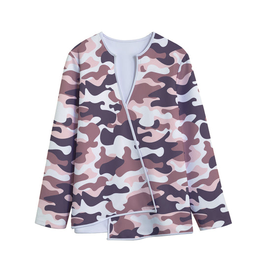 Pink Brown Camouflage Print Long Sleeve Short Coat