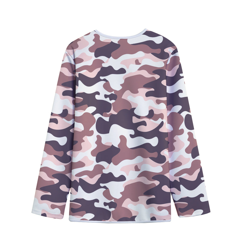 Pink Brown Camouflage Print Long Sleeve Short Coat
