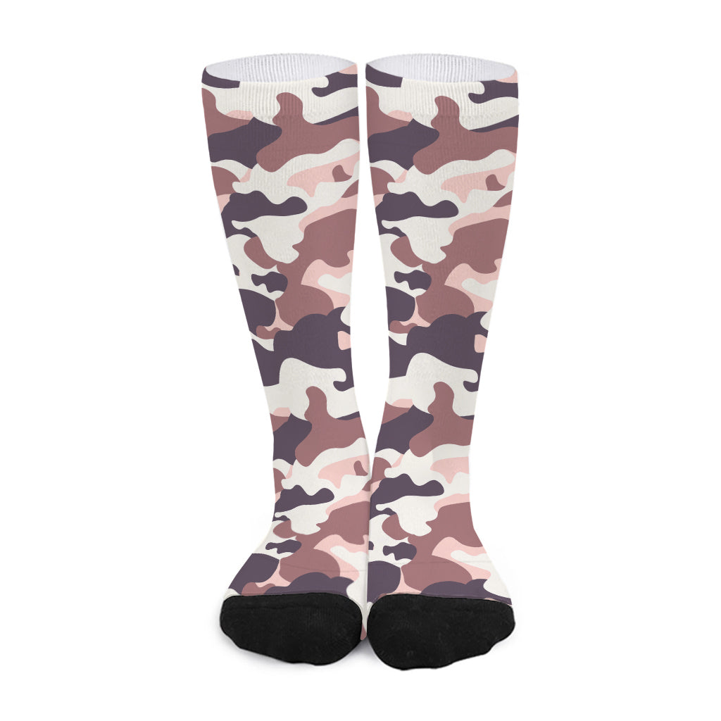 Pink Brown Camouflage Print Long Socks