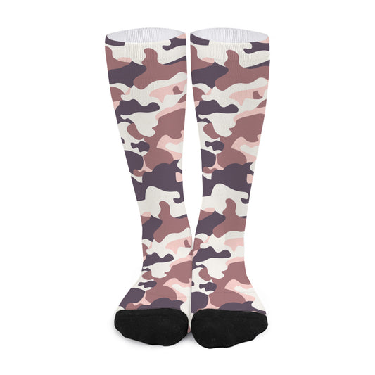 Pink Brown Camouflage Print Long Socks