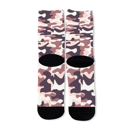 Pink Brown Camouflage Print Long Socks
