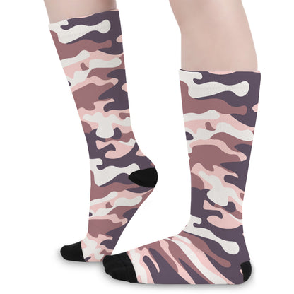Pink Brown Camouflage Print Long Socks