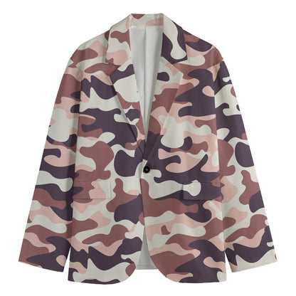 Pink Brown Camouflage Print Men's Blazer