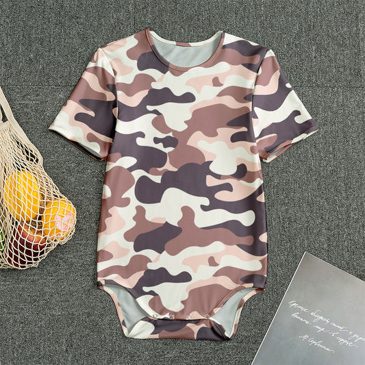 Pink Brown Camouflage Print Men's Bodysuit
