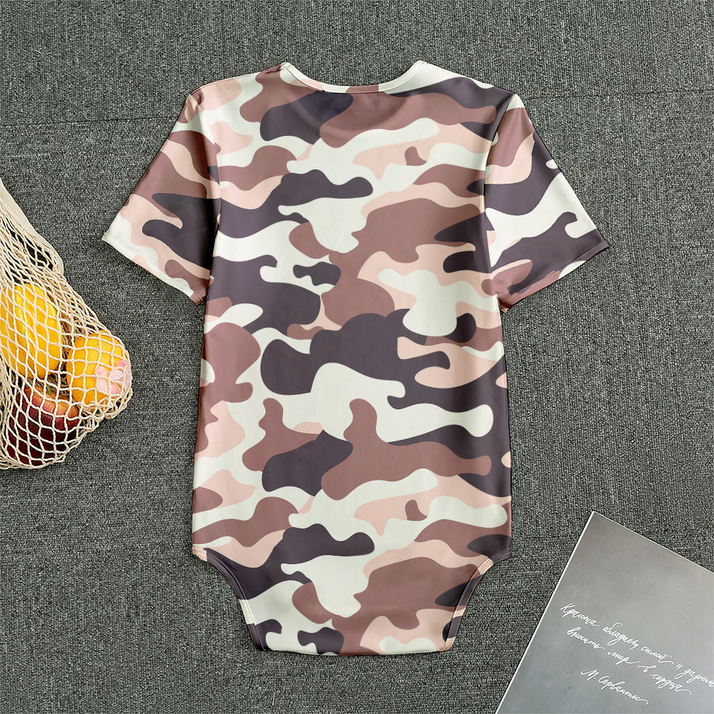 Pink Brown Camouflage Print Men's Bodysuit