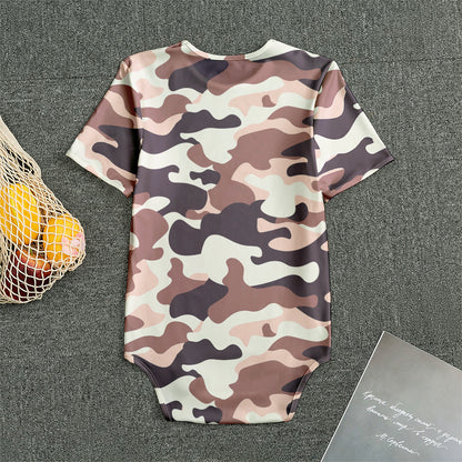 Pink Brown Camouflage Print Men's Bodysuit