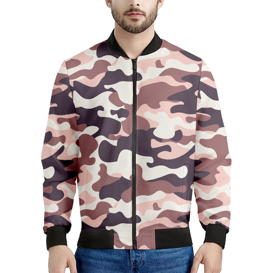 Pink Brown Camouflage Print Men's Bomber Jacket