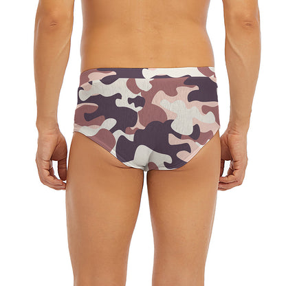 Pink Brown Camouflage Print Men's Briefs
