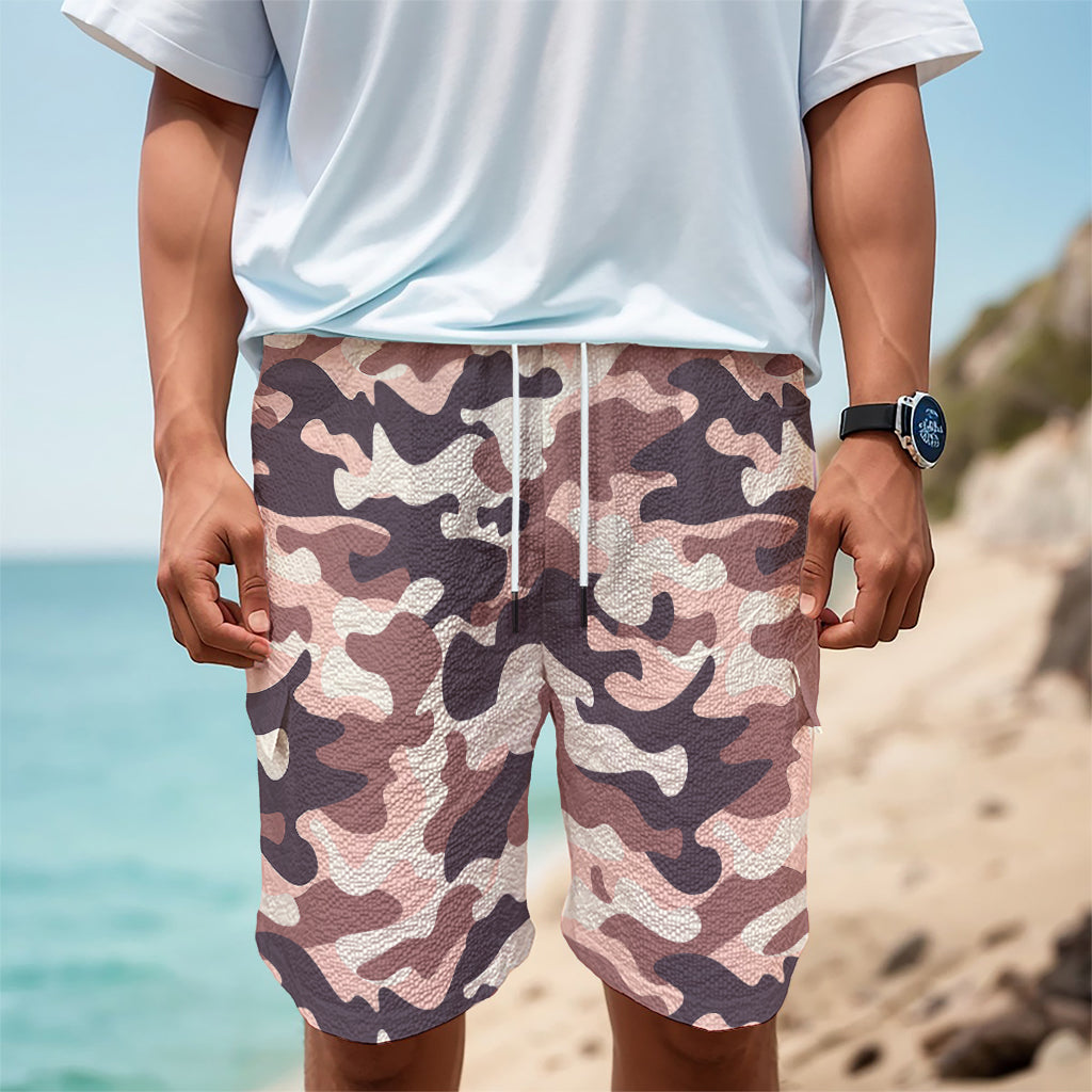 Pink Brown Camouflage Print Men's Cargo Shorts