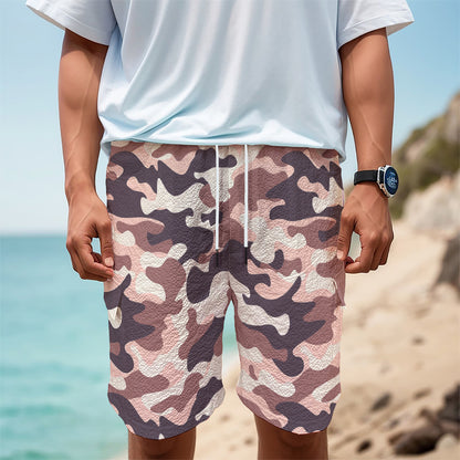 Pink Brown Camouflage Print Men's Cargo Shorts