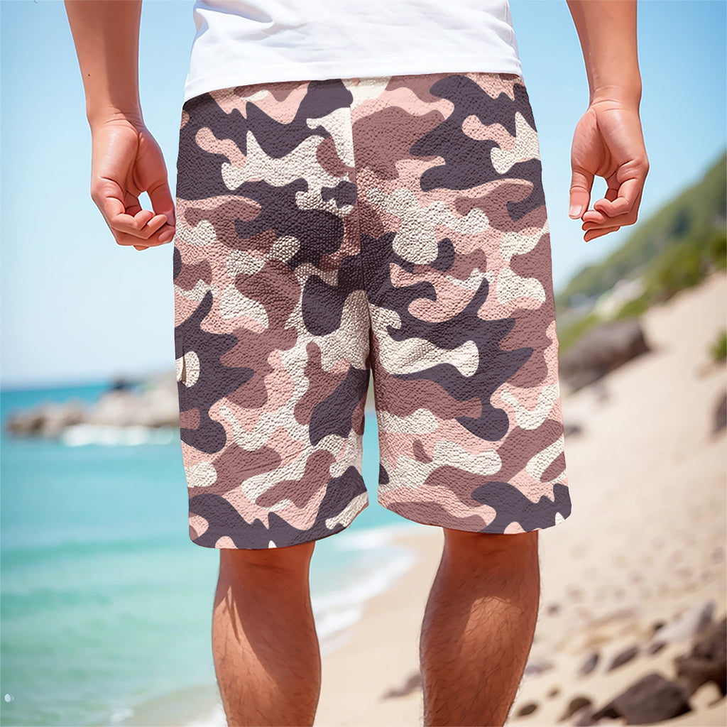 Pink Brown Camouflage Print Men's Cargo Shorts