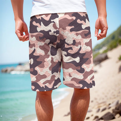 Pink Brown Camouflage Print Men's Cargo Shorts
