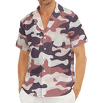 Pink Brown Camouflage Print Men's Deep V-Neck Shirt