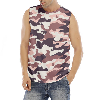 Pink Brown Camouflage Print Men's Fitness Tank Top