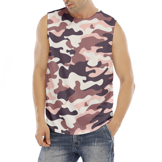 Pink Brown Camouflage Print Men's Fitness Tank Top