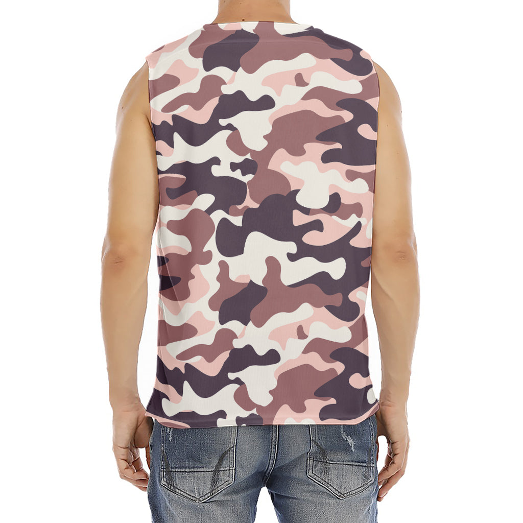 Pink Brown Camouflage Print Men's Fitness Tank Top