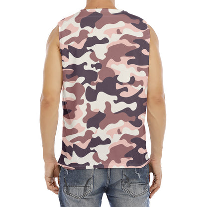 Pink Brown Camouflage Print Men's Fitness Tank Top