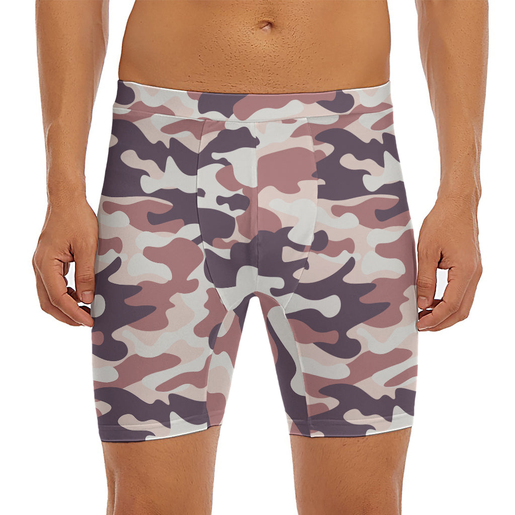 Pink Brown Camouflage Print Men's Long Boxer Briefs