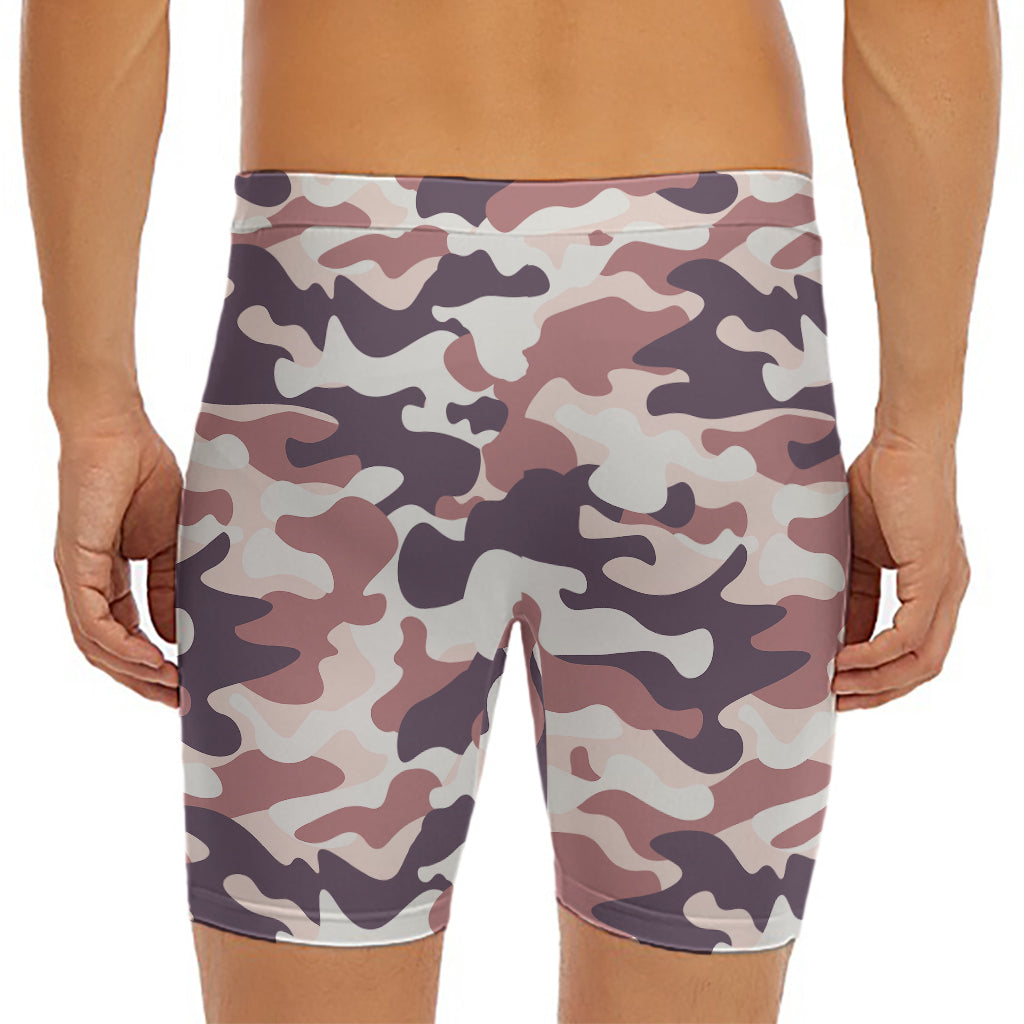 Pink Brown Camouflage Print Men's Long Boxer Briefs