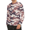 Pink Brown Camouflage Print Men's Long Sleeve Rash Guard