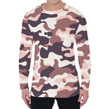 Pink Brown Camouflage Print Men's Long Sleeve T-Shirt