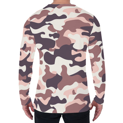 Pink Brown Camouflage Print Men's Long Sleeve T-Shirt