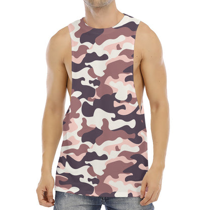 Pink Brown Camouflage Print Men's Muscle Tank Top
