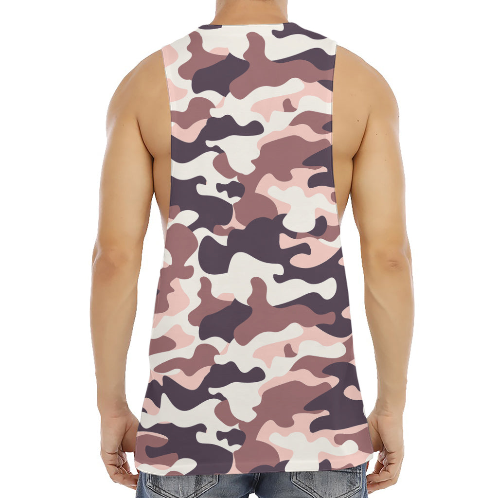 Pink Brown Camouflage Print Men's Muscle Tank Top