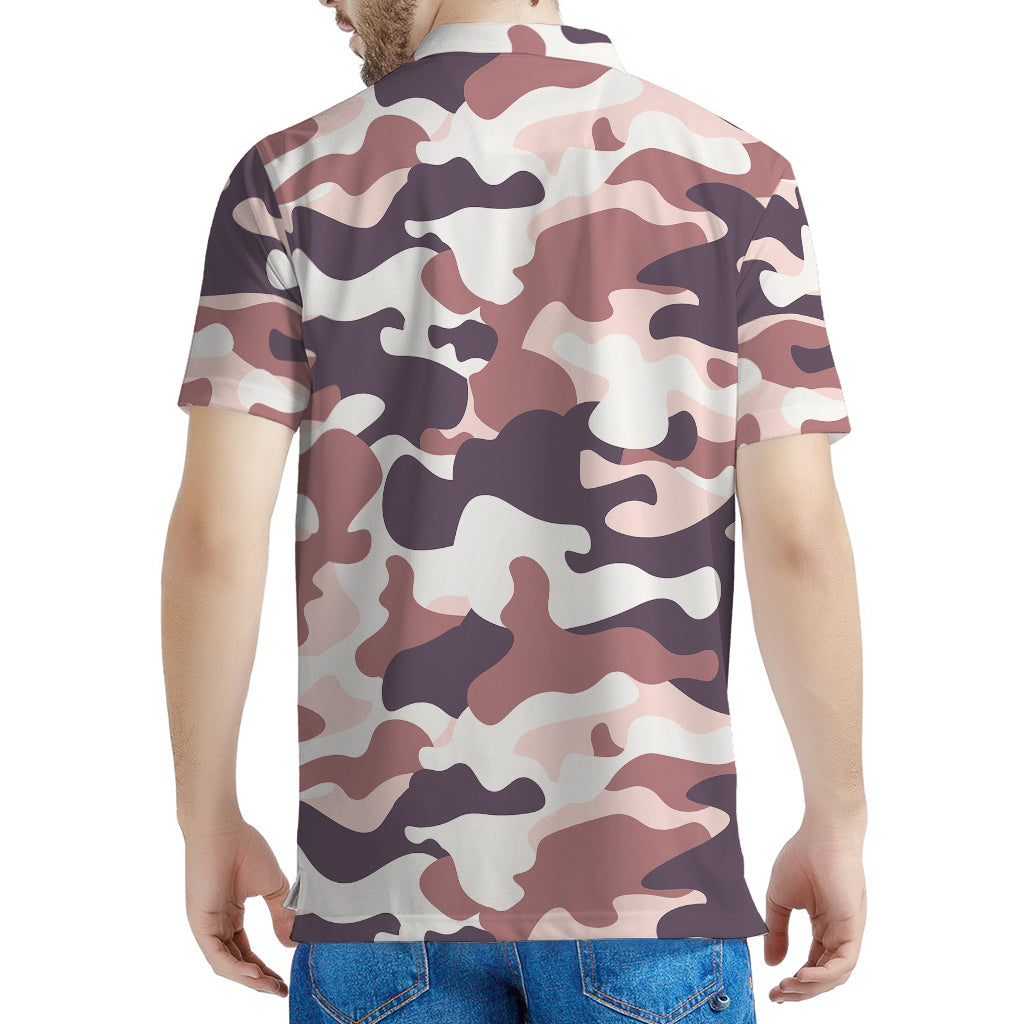 Pink Brown Camouflage Print Men's Polo Shirt