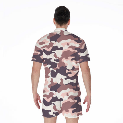 Pink Brown Camouflage Print Men's Rompers
