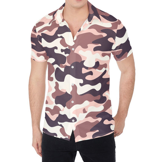 Pink Brown Camouflage Print Men's Shirt
