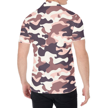 Pink Brown Camouflage Print Men's Shirt