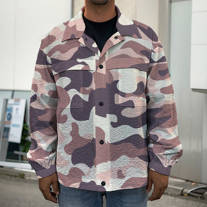 Pink Brown Camouflage Print Men's Shirt Jacket