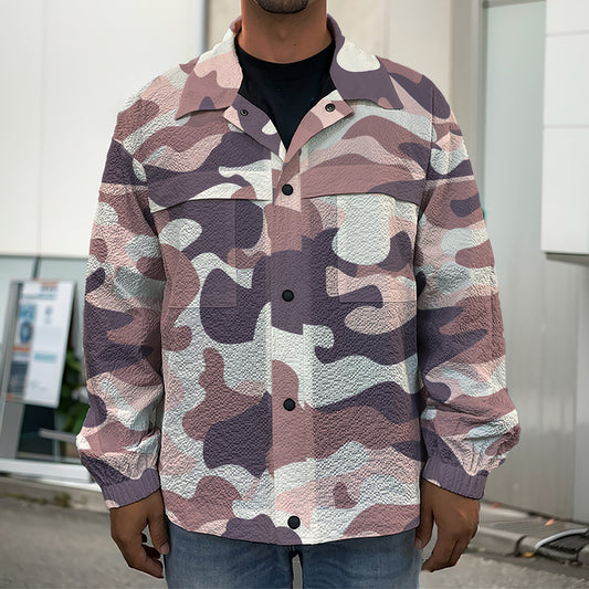 Pink Brown Camouflage Print Men's Shirt Jacket