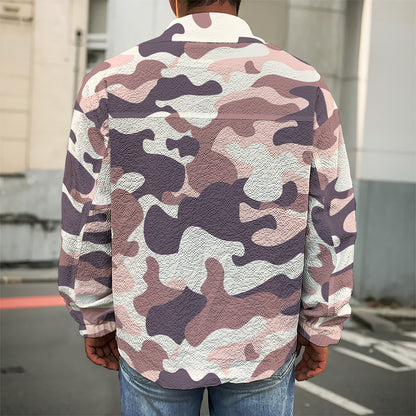 Pink Brown Camouflage Print Men's Shirt Jacket