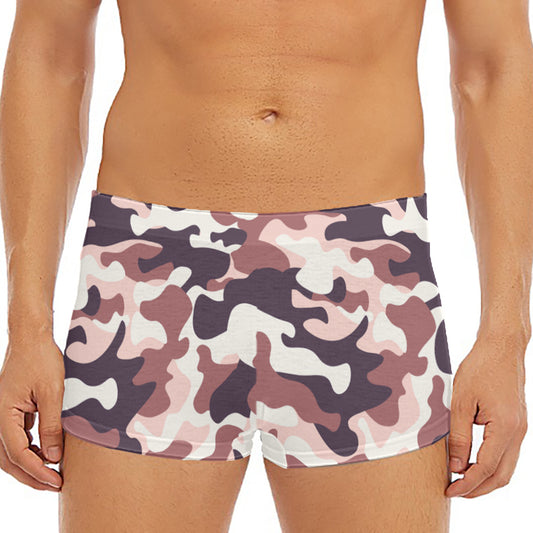 Pink Brown Camouflage Print Men's Short Boxer Briefs