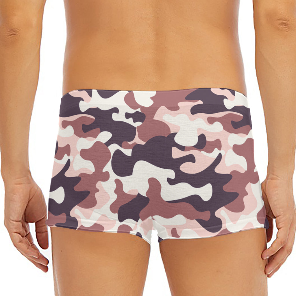 Pink Brown Camouflage Print Men's Short Boxer Briefs
