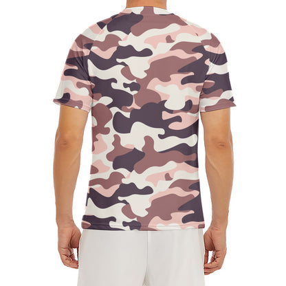 Pink Brown Camouflage Print Men's Short Sleeve Rash Guard