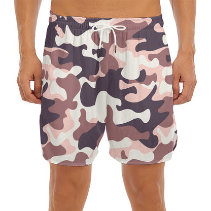 Pink Brown Camouflage Print Men's Split Running Shorts