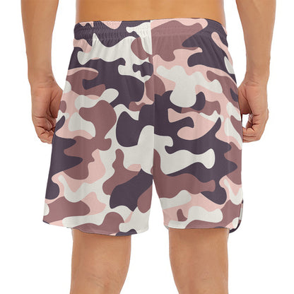 Pink Brown Camouflage Print Men's Split Running Shorts