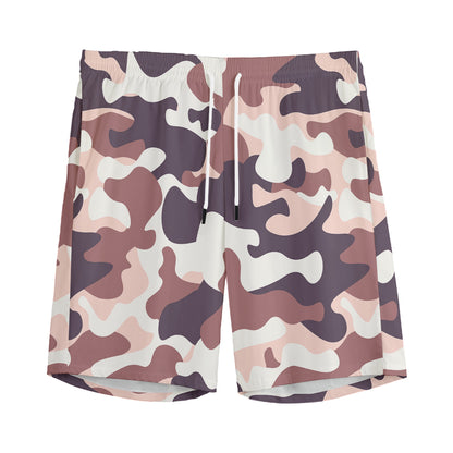Pink Brown Camouflage Print Men's Sports Shorts