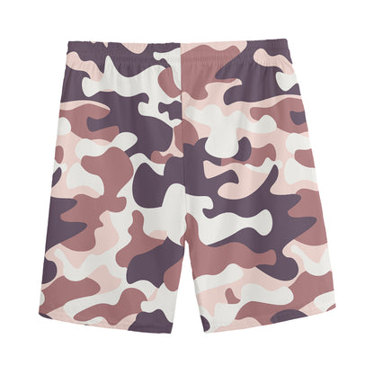 Pink Brown Camouflage Print Men's Sports Shorts