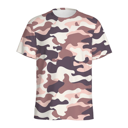 Pink Brown Camouflage Print Men's Sports T-Shirt