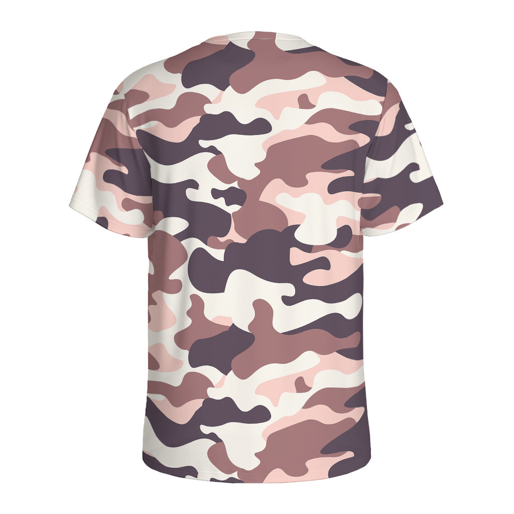 Pink Brown Camouflage Print Men's Sports T-Shirt