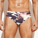 Pink Brown Camouflage Print Men's Swim Briefs