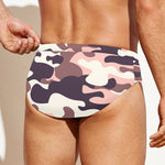 Pink Brown Camouflage Print Men's Swim Briefs